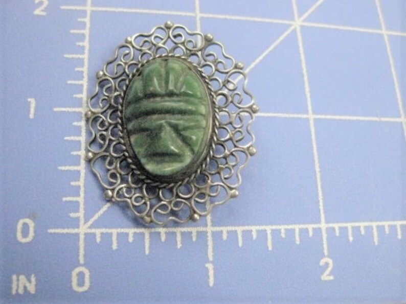Vintage Sterling Green Face Filigree Brooch, Warrior Mask, Tribal ...