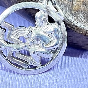 Vintage Aquarius Sterling 3D Cut Out Charm, 11th Sign of Zodiac, Aquarius Pendant/Charm, Free shipping, J32