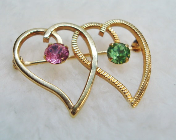 Vintage Van Dell 1/20 12K GF Double Heart Brooch,… - image 1