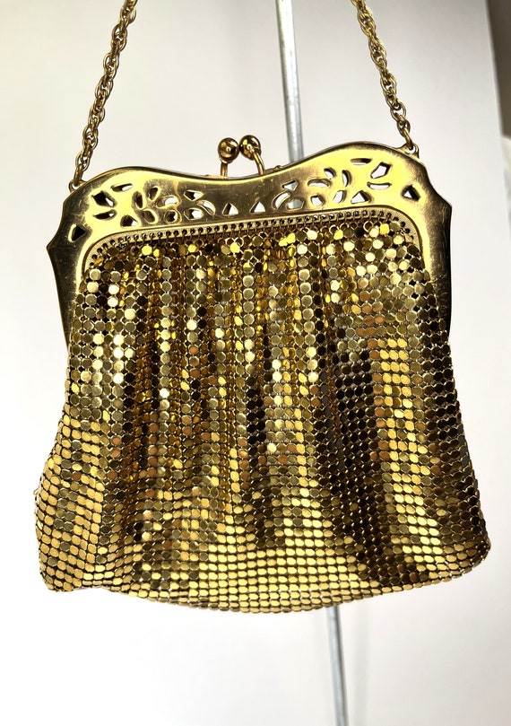 Whiting and Davis Gold Tone Mesh Handbag, Vintage 