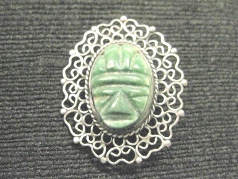 Vintage Sterling Green Face Filigree Brooch, Warrior Mask, Tribal ...