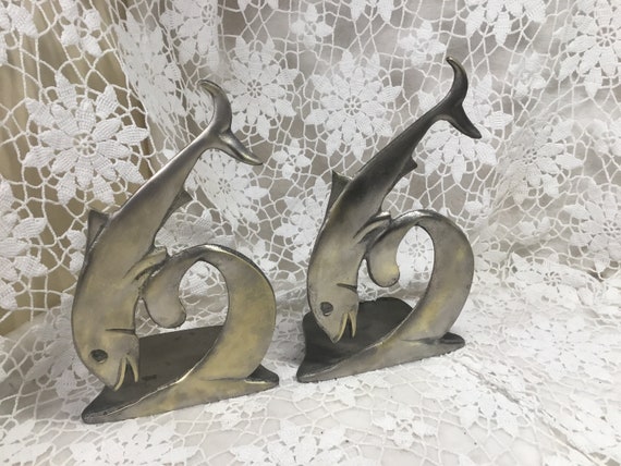 Vintage Fish Bookends, Robert Garret Ther Modernist Leaping Fish Bookends,  Free Shipping 