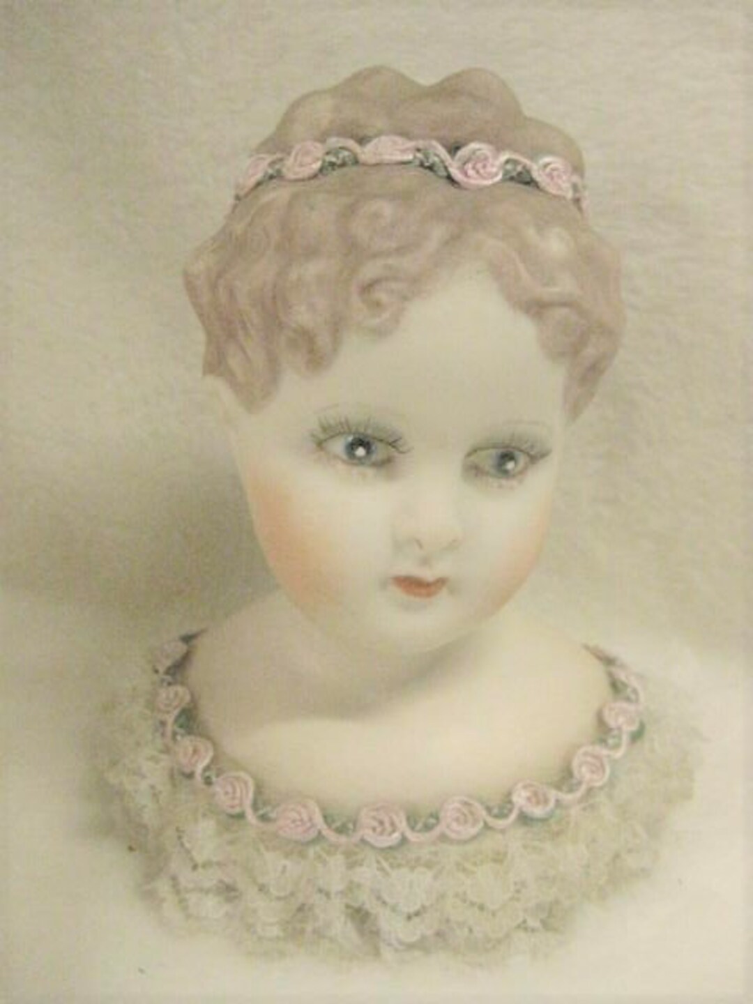 Vintage Doll Head, Victorian Style Bisque Porcelain Doll Bust Free