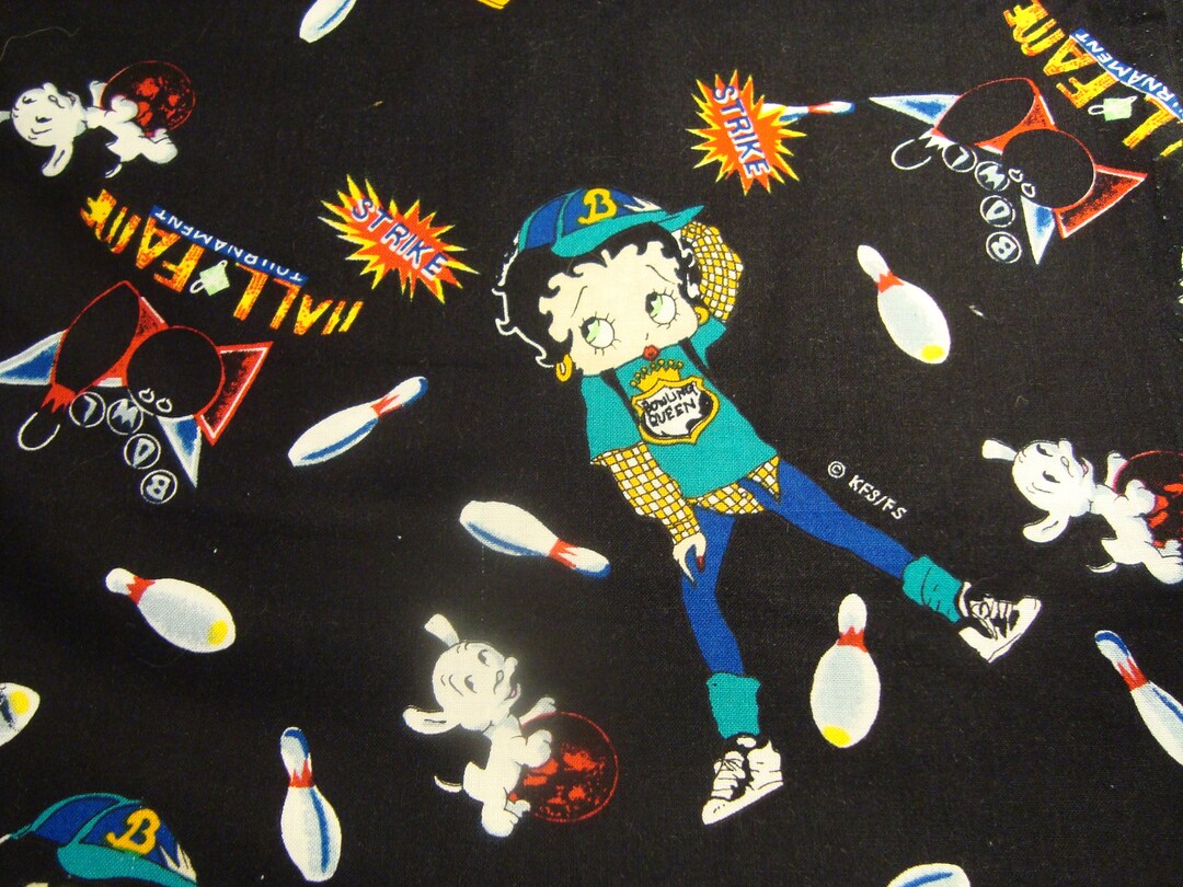 Vintage Betty Boop Bowling Fabric, Hall of Fame Tournament Betty Boop ...