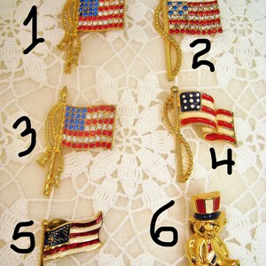 Vintage USA Flag Brooch, YOUR CHOICE, 4th of July,  Red White Blue Rhinestone Flags, Free Shipping, K14