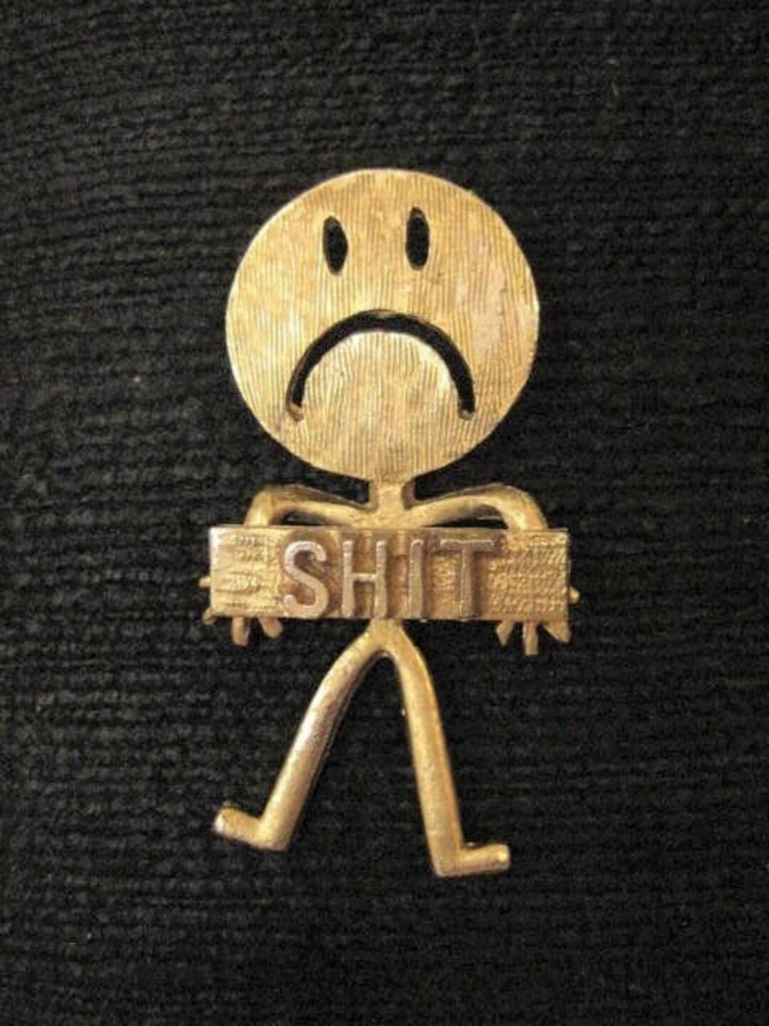 Vintage Emoji Face Stickperson Gold Tone Brooch Unhappy Face Etsy