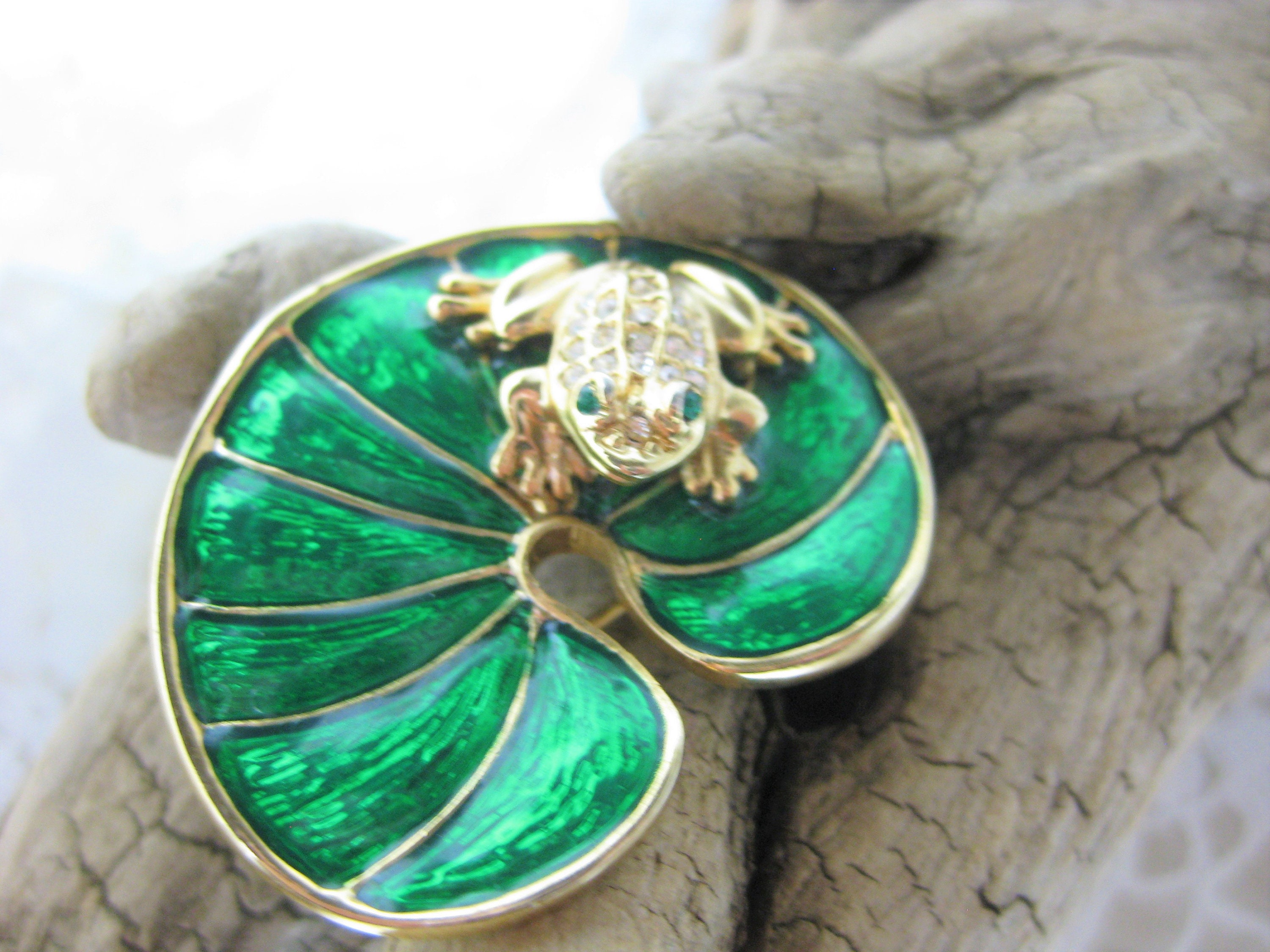 Vintage Enamel Frog on Lily Pad Brooch Rhinestone Frog on Etsy