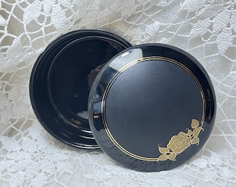 Vintage Himark Japanese Black Glass Trinket Box with Gold Trim, Art of Chokin Dish with Lid, Japan, DR1