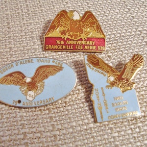 Vintage Idaho  FOE Eagles Fraternal Enamel Pins, FOE Anniversary Enamel Pins, FOE 75th Anniversary