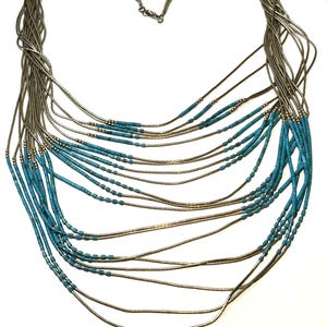 Vintage  Turquoise and Liquid Gold Fill  Necklace, 20 Strand Turquoise G/F Necklace, Free Shipping, TO63