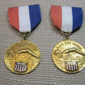 Vintage AAU  Swim Age Group 1960s Swimming Medals, 200 MR 1967  AAU Swim Medal, 100FS 1967 Swim Medal, Free Shipping, brp 38