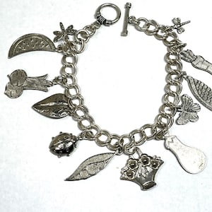 Vintage Gardener's Charm Bracelet, Vegetables Silver Tone Charm Bracelet, J24