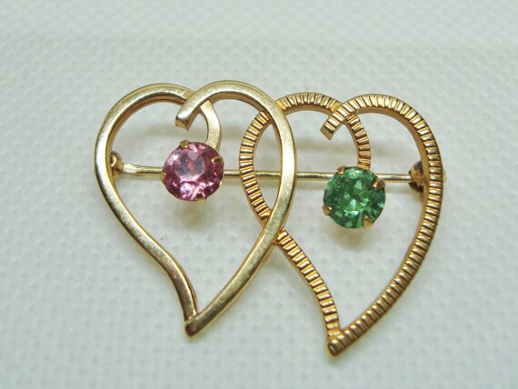 Vintage Van Dell 1/20 12K GF Double Heart Brooch,… - image 4