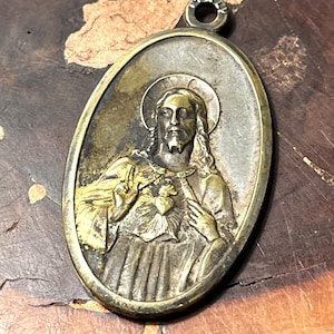 Vintage Sacred Heart of Jesus Medal, Christian Brass Italy Medal, Religious Medal, JMS6
