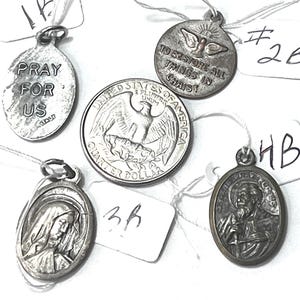 Vintage Catholic Medals, Guardian Angel, St Pius X, St Peregrine/Mater Dolorosa, St Peter/St Paul, Religious Medals/Charms. JSM5
