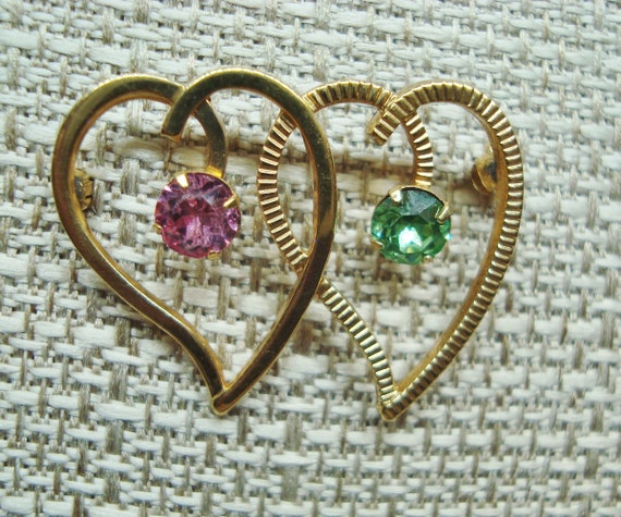 Vintage Van Dell 1/20 12K GF Double Heart Brooch,… - image 2