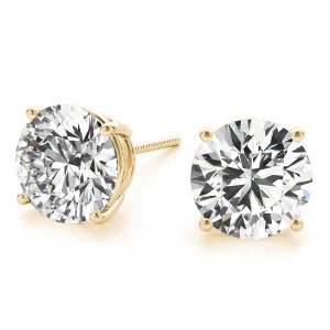 Diamond Earrings Round Stud D VS1 3 Carat Lab Grown Created Ethical Stones 14k Yellow Gold 4 Prong Screw Back Women Jewelry