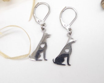 Earrings, earrings with dog seated, for animal lovers, completely made of stainless steel, for women and girls