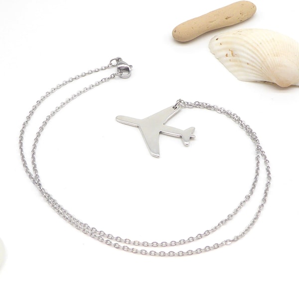 zarte Halskette aus Edelstahl mit Anhänger Flugzeug, für Pilot, Stewardess, Urlaub, Reisen, Ausland, Geschenk