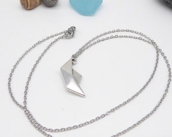 Folding boat on a delicate stainless steel necklace, paper boat pendant, maritime gift for him and her
