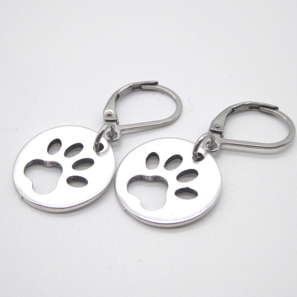 Earrings, earrings, earrings with pendant paw, for animal lover dog cat, with stainless steel folding brisur, for women and girls