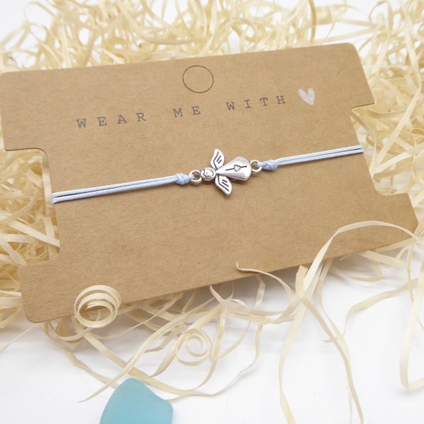Gift baptism / confirmation / communion, delicate bracelet with angel in silver with sliding knot, desired color