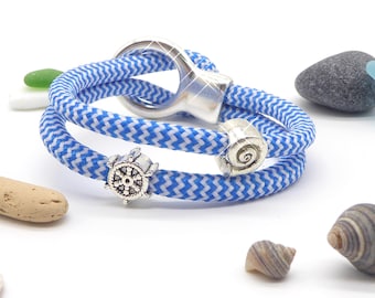 Bracelet made of sail rope with steering wheel + screw and hook closure, color selection possible, sporty bracelet