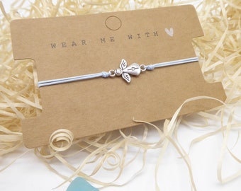 Gift baptism / confirmation / communion, delicate bracelet with angel in silver with sliding knot, desired color
