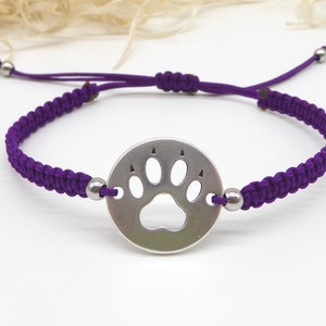 Macramé bracelet, paw, 24 colors possible, silver, bracelets braided, sliding knots, dog paw, gift woman girl image 2