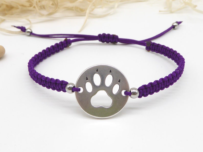 Macramé bracelet, paw, 24 colors possible, silver, bracelets braided, sliding knots, dog paw, gift woman girl image 2