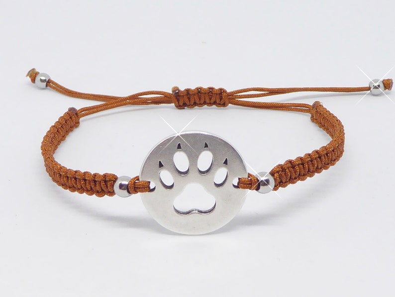 Macramé bracelet, paw, 24 colors possible, silver, bracelets braided, sliding knots, dog paw, gift woman girl image 3