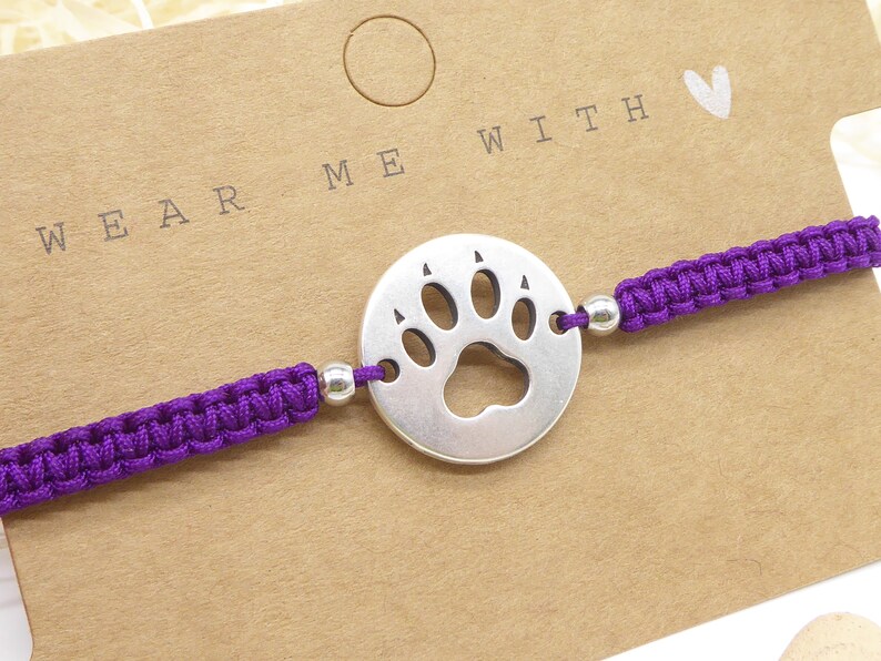 Macramé bracelet, paw, 24 colors possible, silver, bracelets braided, sliding knots, dog paw, gift woman girl image 8