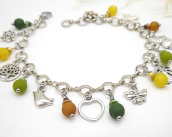 Bedelarmband in herfststijl, armband, armband in geel roodgroen bruin, natuur herfst, polaris parels, geschenk vrouw meisje