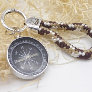 Keychain made of rope, with or without engraving, functional compass, large pendant with carabiner, gift, cord, rope, rope