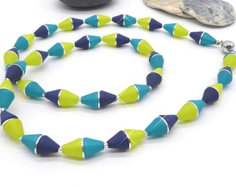 Necklace of large Polaris cones in blue/emerald/green, with magnetic clasp, necklace, jewelry, gift woman, polaris necklace multicolor colorful