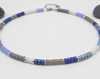 Necklace made of Polaris and glass beads in wintry colors blue light blue white, necklace jewelry, gift woman girl teen