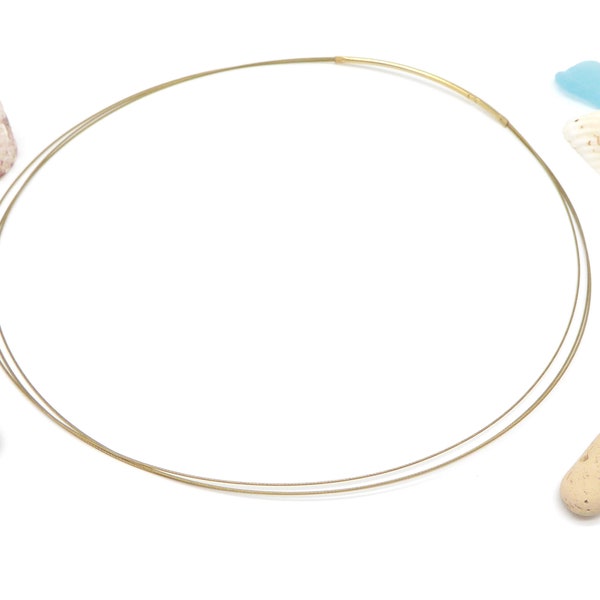 Basis-Halsreif GOLD 3-reihig mit Steckverschluss, wahlweise 40 cm bis 65 cm, goldfarben, Halskette, für Anhänger, Perlen, Ringe, Steine...