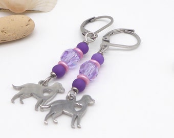 Earrings with dog, earrings, earrings, glass cut bead, stainless steel folding brisures, silver, gift for women, dog lovers