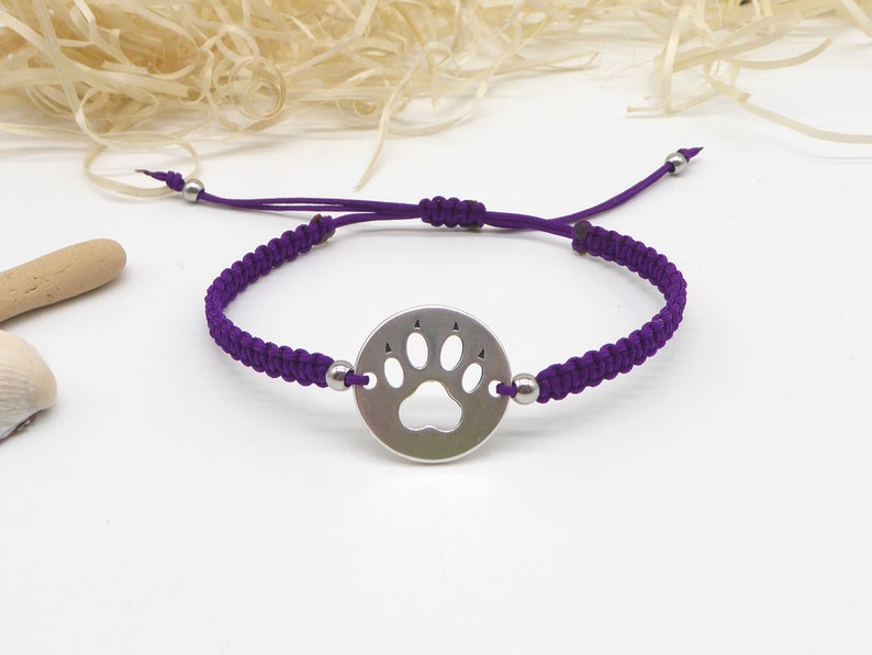 Macramé bracelet, paw, 24 colors possible, silver, bracelets braided, sliding knots, dog paw, gift woman girl image 7