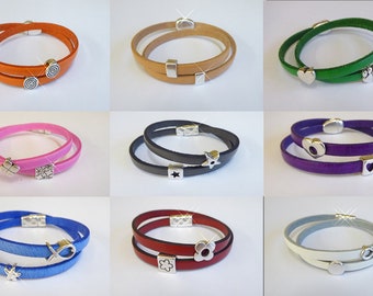 Wrap bracelet made of leather, narrow, each with 2 sliding beads, bracelet with magnetic clasp, many colors to choose from, flat leather strap, gift