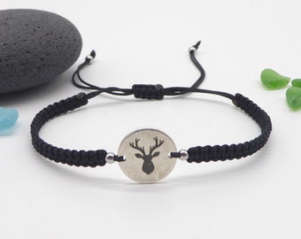 Macrame bracelet, deer, 24 colors possible, silver, bracelet braided, sliding knot, deer antler, gift unisex