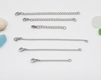 Set of 3 extension chains for existing chains made of stainless steel, intermediate part, extension, silver steel
