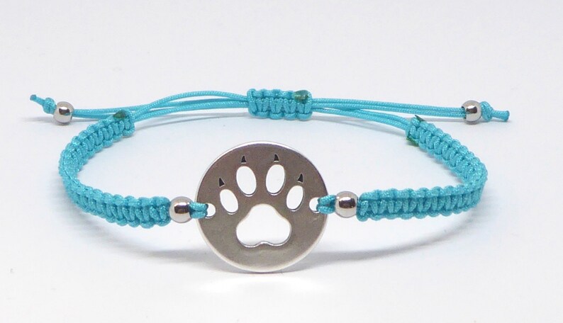 Macramé bracelet, paw, 24 colors possible, silver, bracelets braided, sliding knots, dog paw, gift woman girl image 5