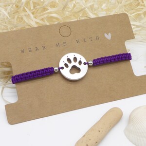 Macramé bracelet, paw, 24 colors possible, silver, bracelets braided, sliding knots, dog paw, gift woman girl image 1