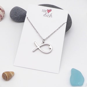 delicate necklace made of stainless steel with fish pendant, also as a gift for confirmation, communion, baptism