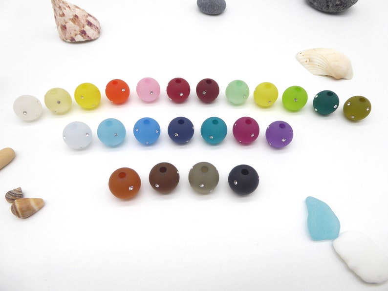 2 large-hole polaris beads with rhinestones 16 mm in size, matt, matching the change jewelry, many colors, complement image 2