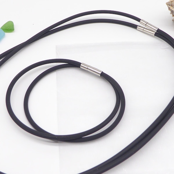 Kautschukband 3 mm mit Klickverschluss in silber, schwarz, Basis für Anhänger, Kautschuk, Wunschlänge, unisex, Kette Armband Halsband
