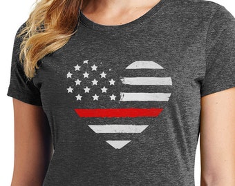 Heart Thin Red Line Flag Shirt, Women's and Unisex Shirts