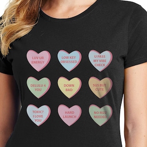 Gen Z Lingo Conversation Hearts T-Shirt – Funny Internet Slang Shirt | Trendy Aesthetic Tee | TikTok Meme Shirt | Valentines Gift