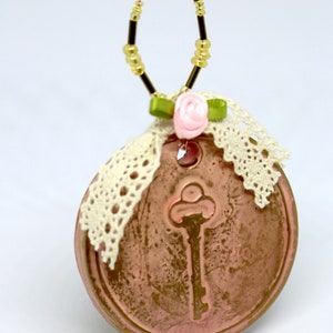 Antique Rose Key Altar Hanging, ornament, wall art, polymer clay